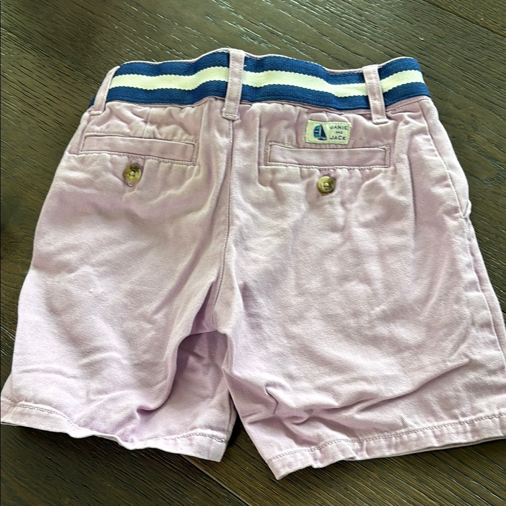 Janie and Jack Light Pink Shorts with Navy Striped Waistband